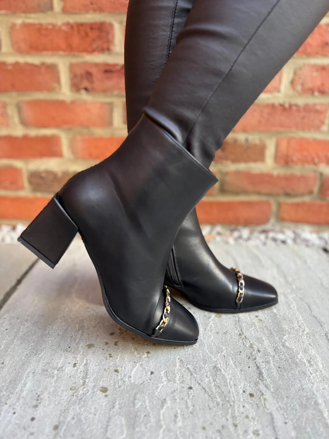Black Chain Front Block Heel Boots - Image 5
