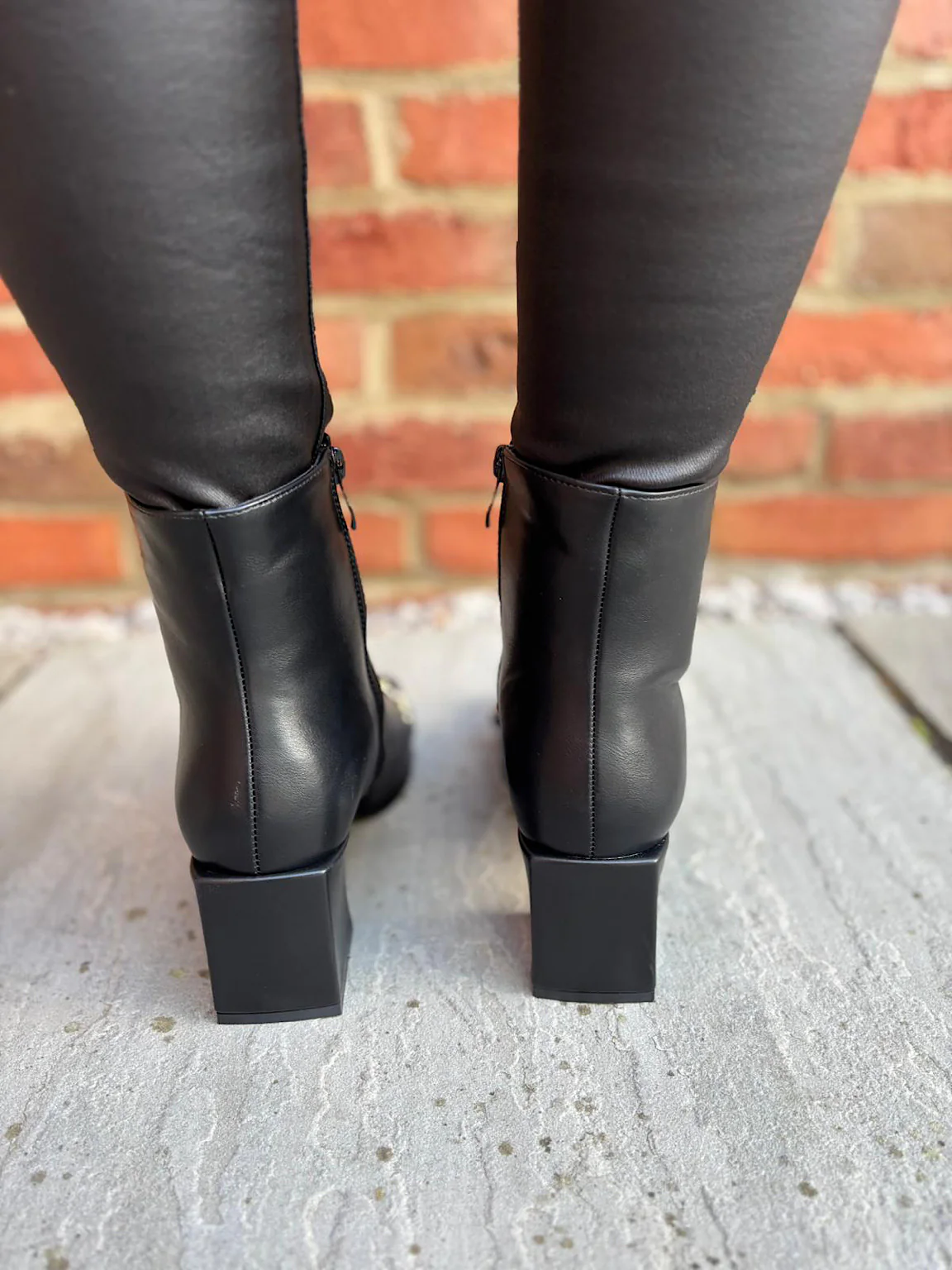 Black Chain Front Block Heel Boots - Image 6
