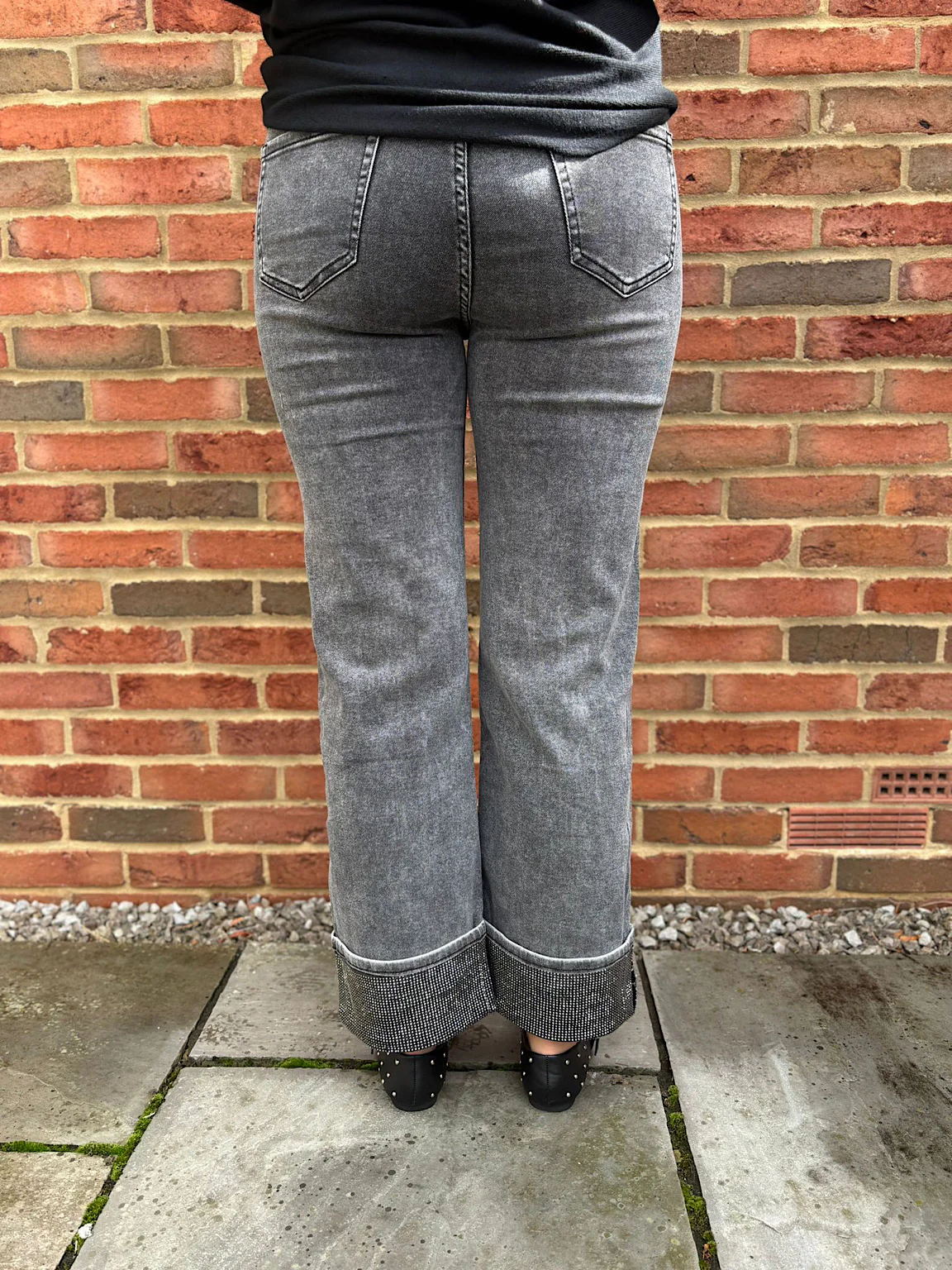Grey Embellished Turn Up Jeans - Image 10