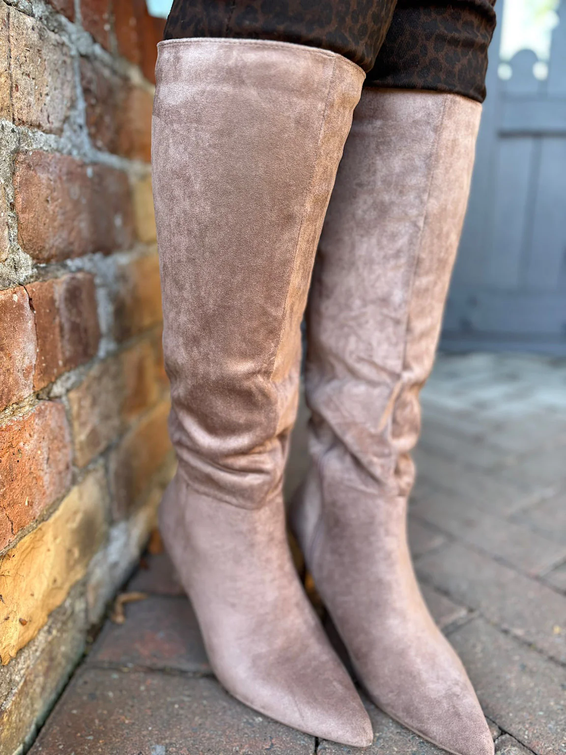 Mocha Faux Suede Pointed Knee High Boots - Image 4