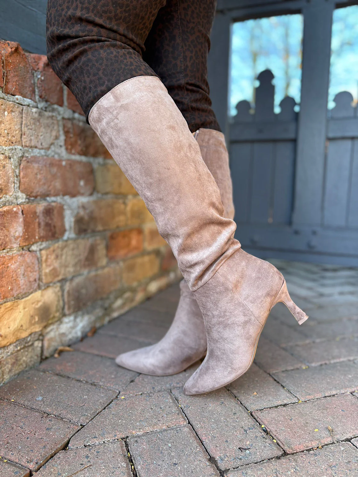 Mocha Faux Suede Pointed Knee High Boots - Image 6